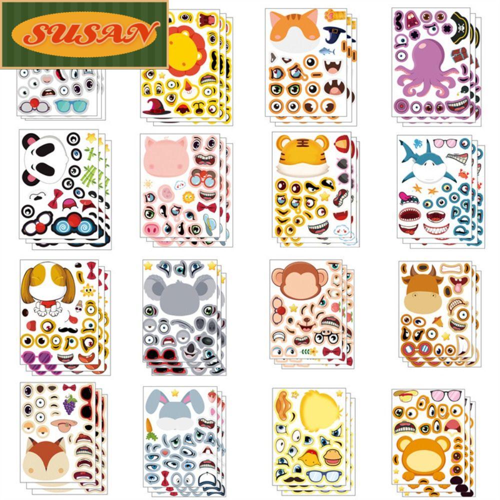 SUSANS Bộ 16 Miếng Dán Xếp Hình Mặt Động Vật Giáo Dục Sớm Cho Bé