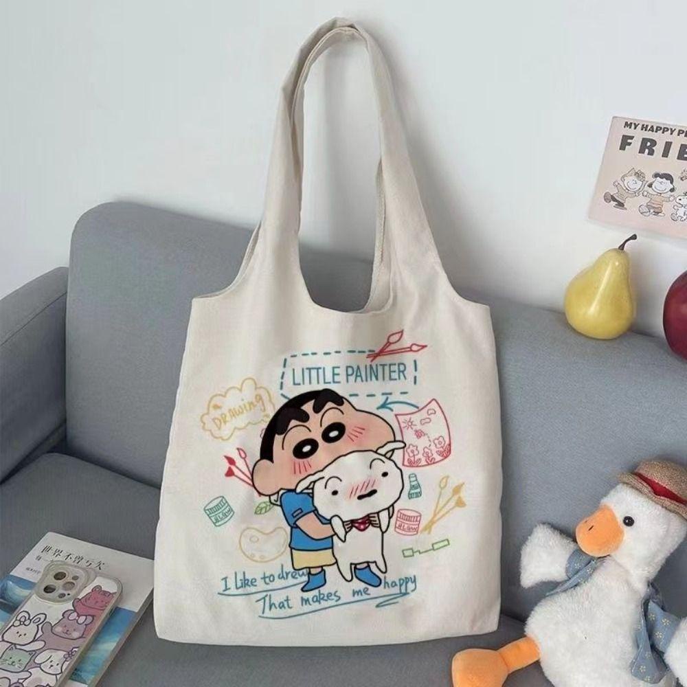 LOMBARD Túi Tote Đeo Chéo Vải Canvas Cỡ Lớn In Họa Tiết Hoạt Hình Chú Gấu / Dâu Tây Dễ Thương Thời Trang Cho Nam Và Nữ