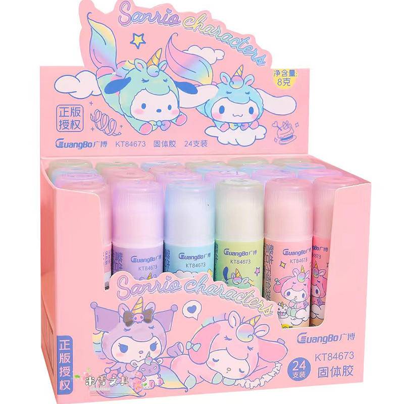 Set 4 Keo Dán Màu Trơn Hình Kỳ Lân Sanrio Mymelody Kuromi Cinnamoroll Pochacco Cho Trường Học / Văn Phòng