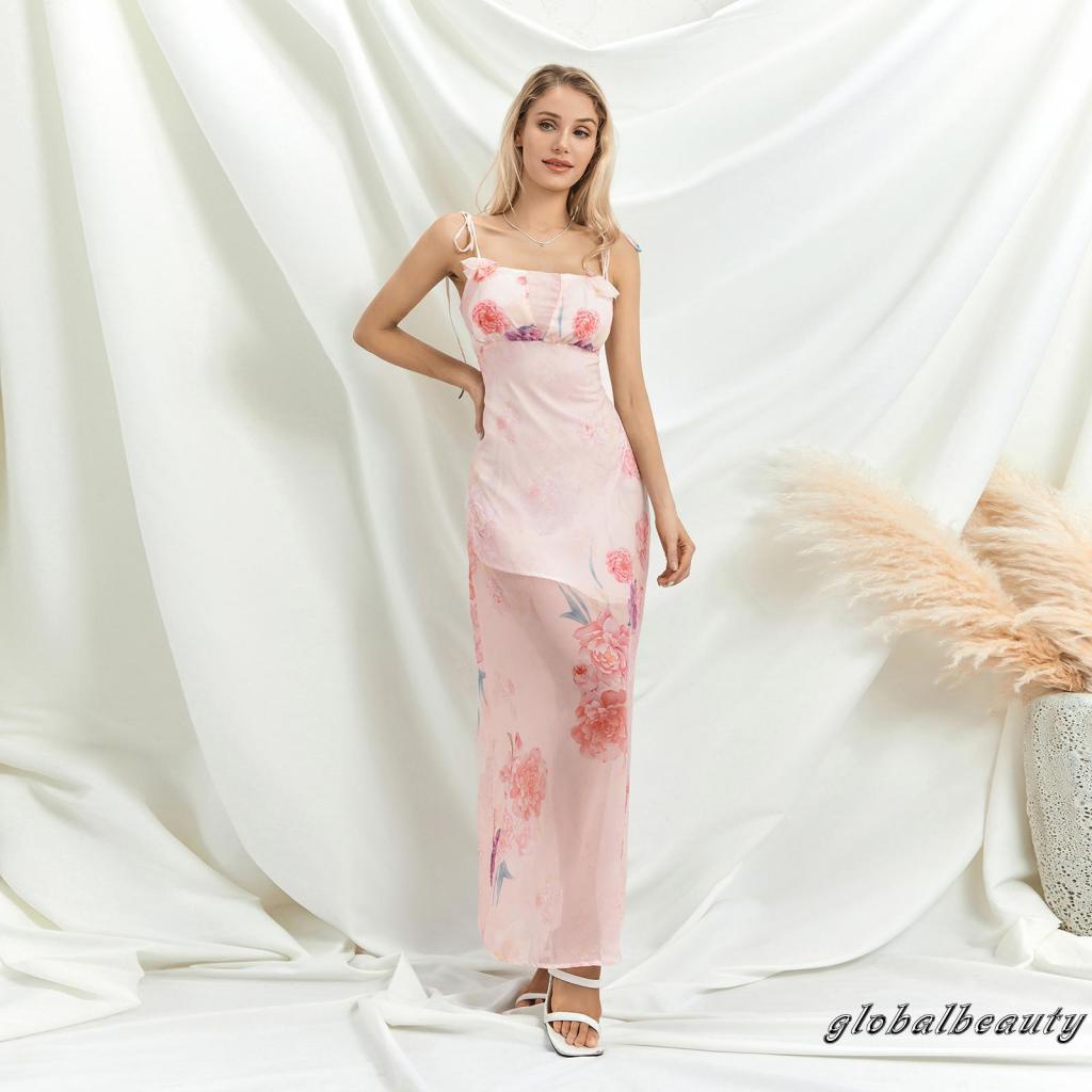 Đầm Hai Dây Dáng Dài Hở Lưng Họa Tiết Hoa Thời Trang Mùa Hè Cho Nữ