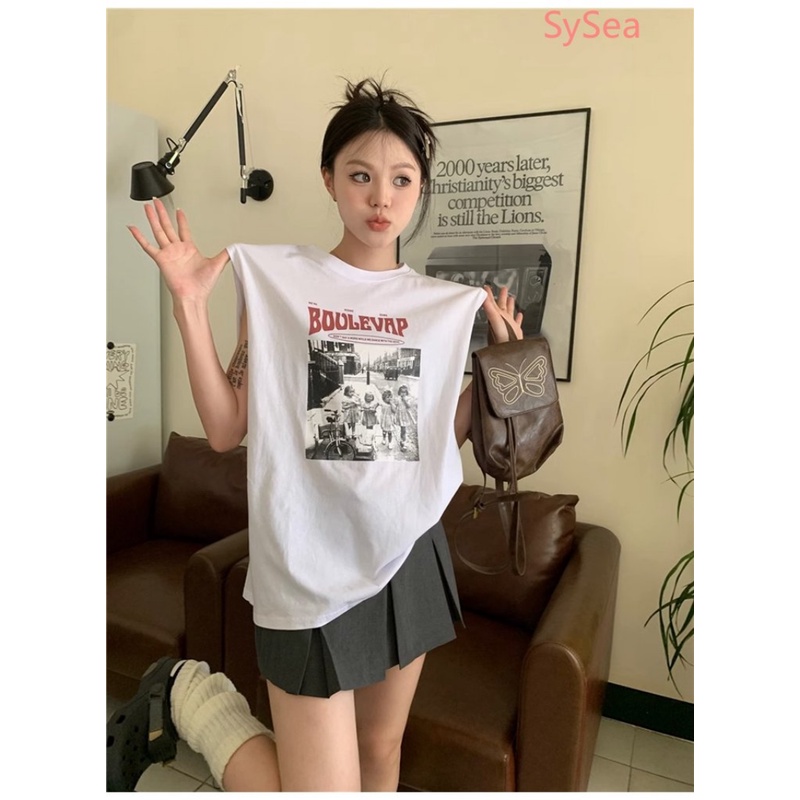 Áo Sát Nách In Chữ Phong Cách Retro Mỹ Cho Nữ