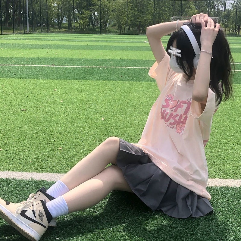 Áo Thun Tay Ngắn Cổ Tròn Dáng Rộng In Chữ Thời Trang Mùa Hè Cho Nữ