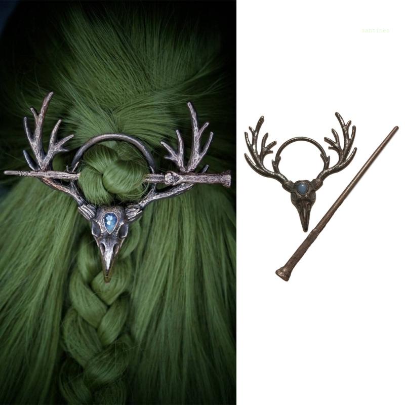 Kẹp Tóc Hình Đầu Lâu Bằng Kim Loại Đính Đá Mặt Trăng Phong Cách Retro Thời Trang Cho Nữ