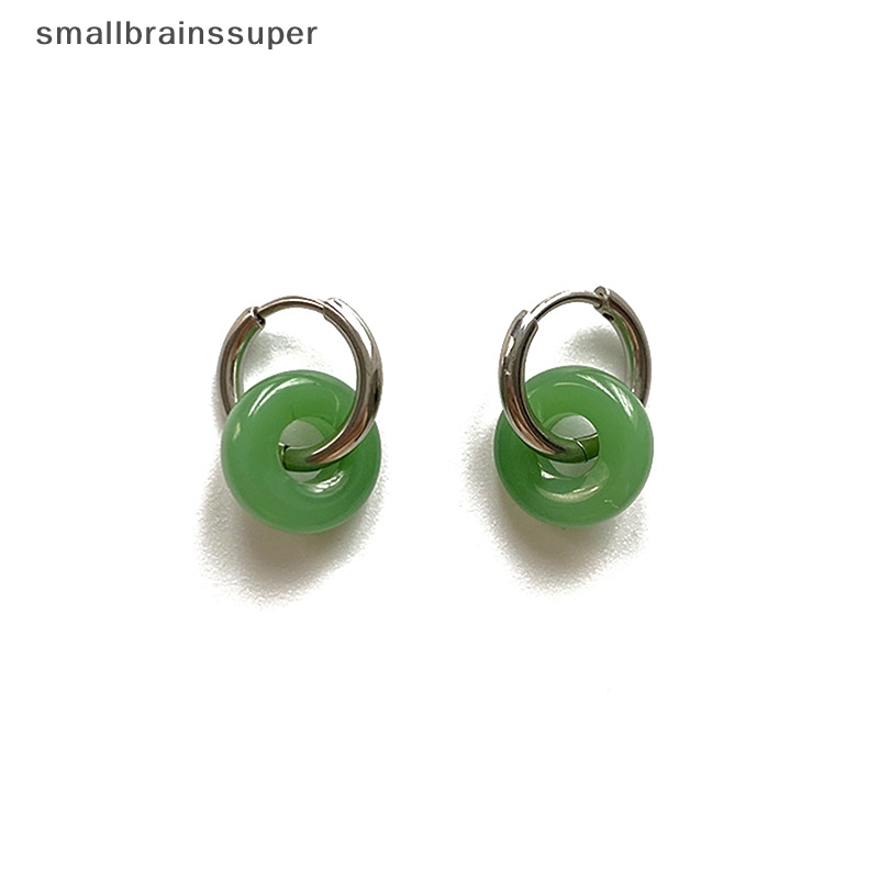 Bông Tai Bằng Thép Titan Đính Ngọc Bích Phong Cách Vintage Dành Cho Nữ