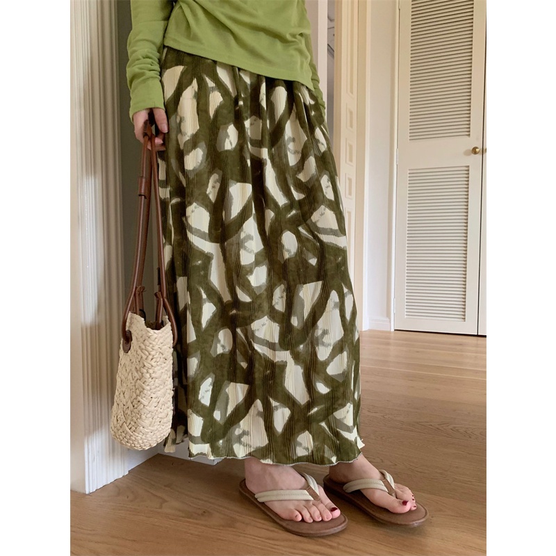 SUXI Chân Váy Dáng Rộng Họa Tiết Màu Nhuộm Phong Cách Vintage Thời Trang Mùa Hè