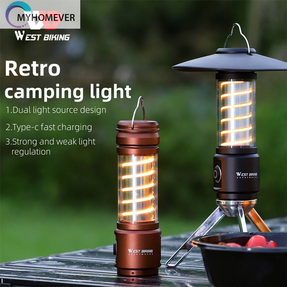 Đèn Cắm Trại Phong Cách Retro Chống Thấm Nước 400LM 2200mAh Sạc USB Tiện Lợi