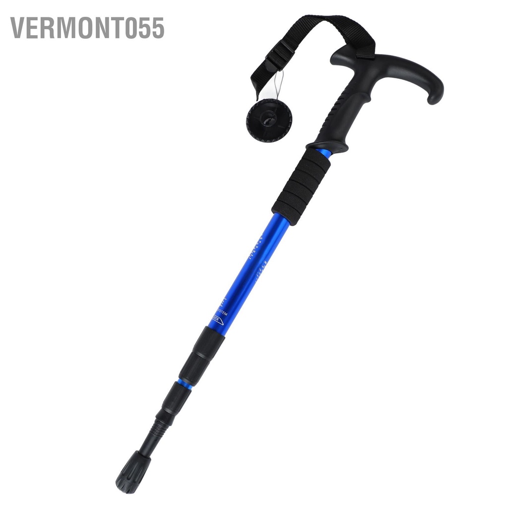 Vermont055 2 Gậy Có Thể Thu Vào 4 Phần Tay Cầm Cong Hợp Kim Nhôm Leo Núi Cho Đi Bộ Đường Dài Màu Xanh