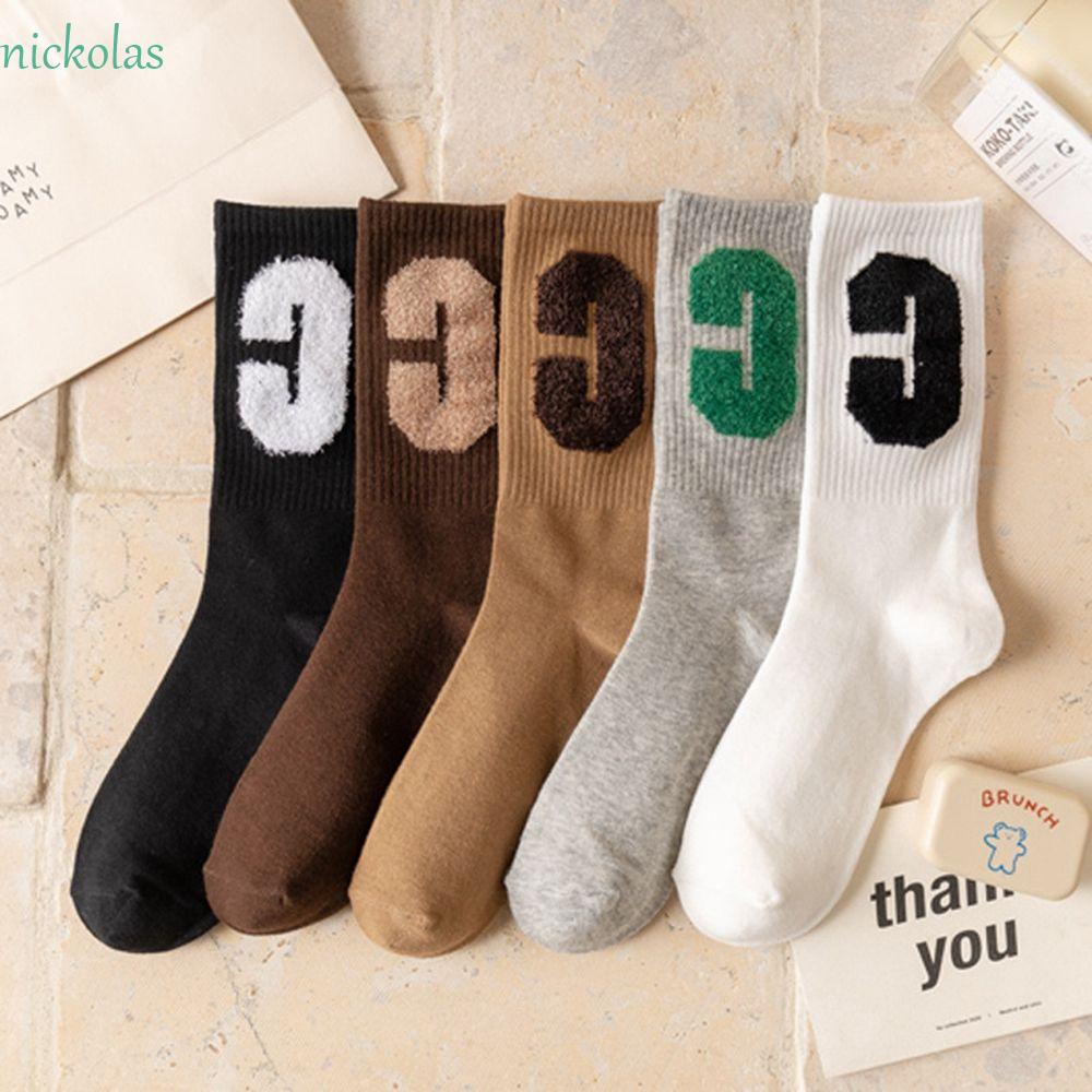 NICKOLAS Vớ Len Cổ Cao Thêu Chữ C Thấm Hút Mồ Hôi Màu Sắc Đơn Giản Thời Trang Cho Nữ