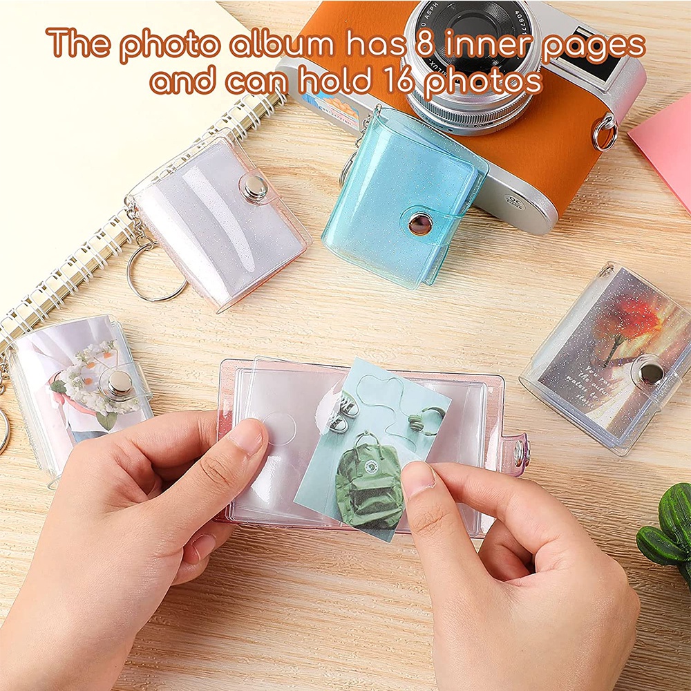 Album Đựng Thẻ 1 / 2 Inch Mini Bằng PVC Trong Suốt Kèm Móc Khóa Và 16 Thẻ Tiện Dụng