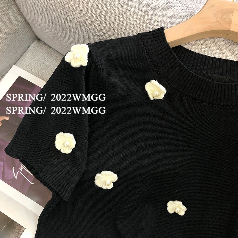 Áo Thun Lụa Dệt Kim Mỏng Tay Ngắn In Hoa Dễ Thương