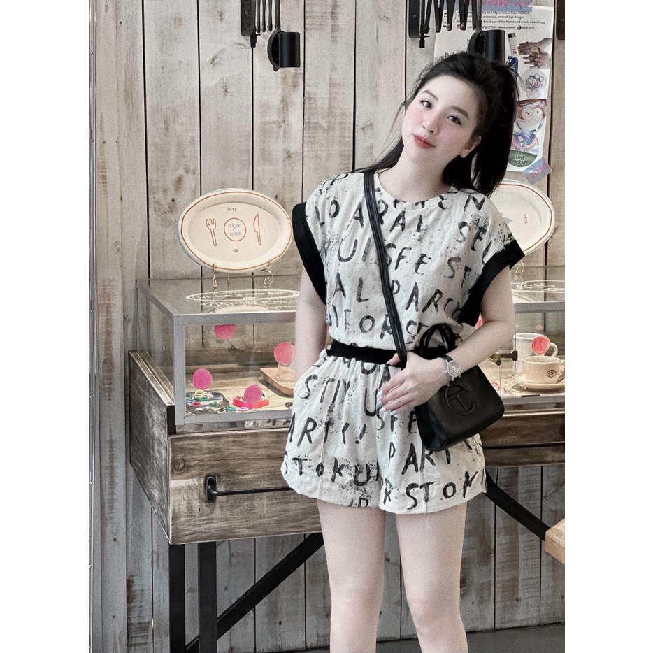 ✨BÁN SỈ✨Set áo sát nách quần short hoạ tiết chữ đen trắng