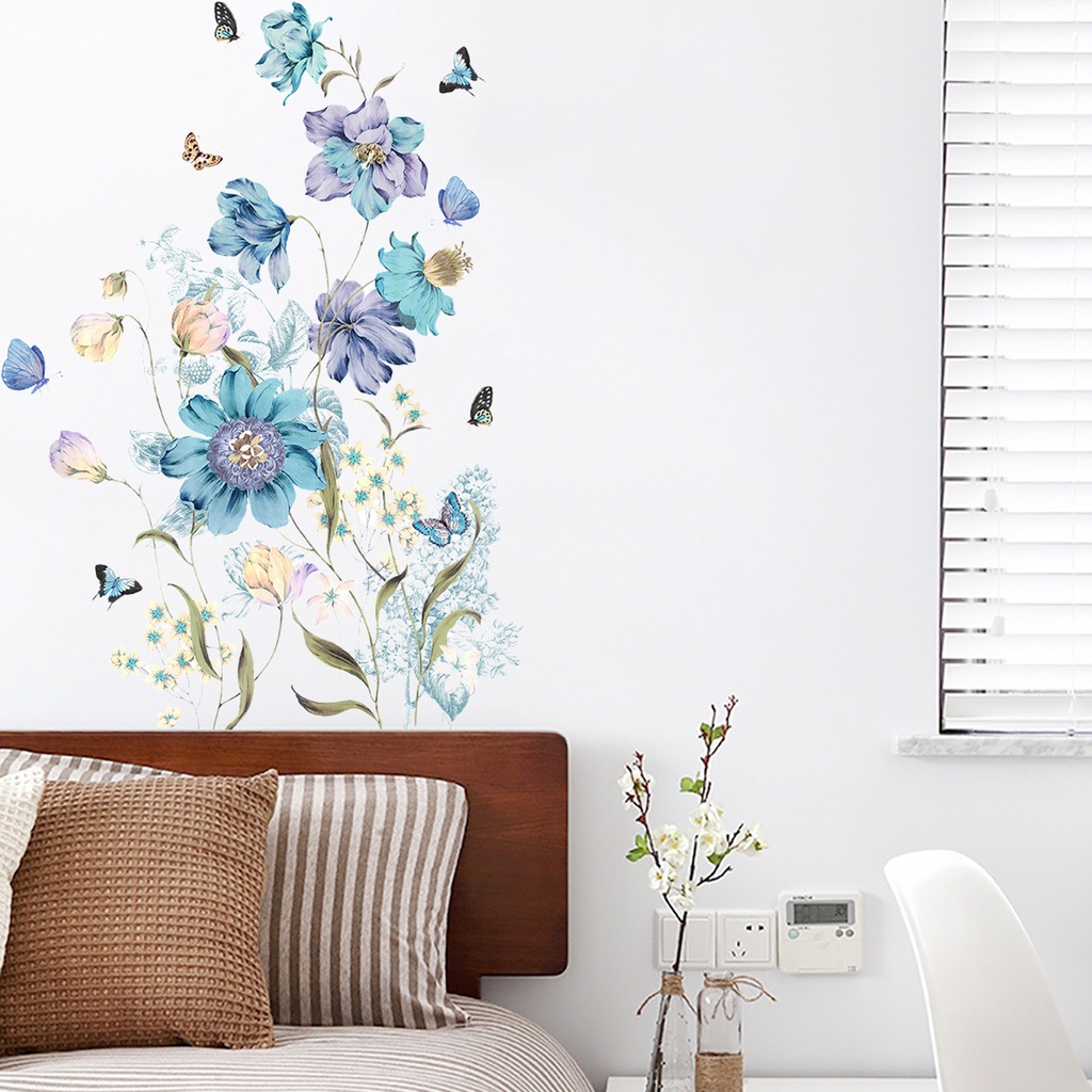 Miếng Dán Tường Bằng PVC Tự Dính Họa Tiết Hoa Và Bướm Xinh Xắn Trang Trí Nhà Cửa
