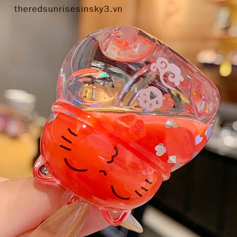 # # Móc Khóa Cao Su Pha Lê Cát Chảy Lỏng Hình Mèo May Mắn Thời Trang.