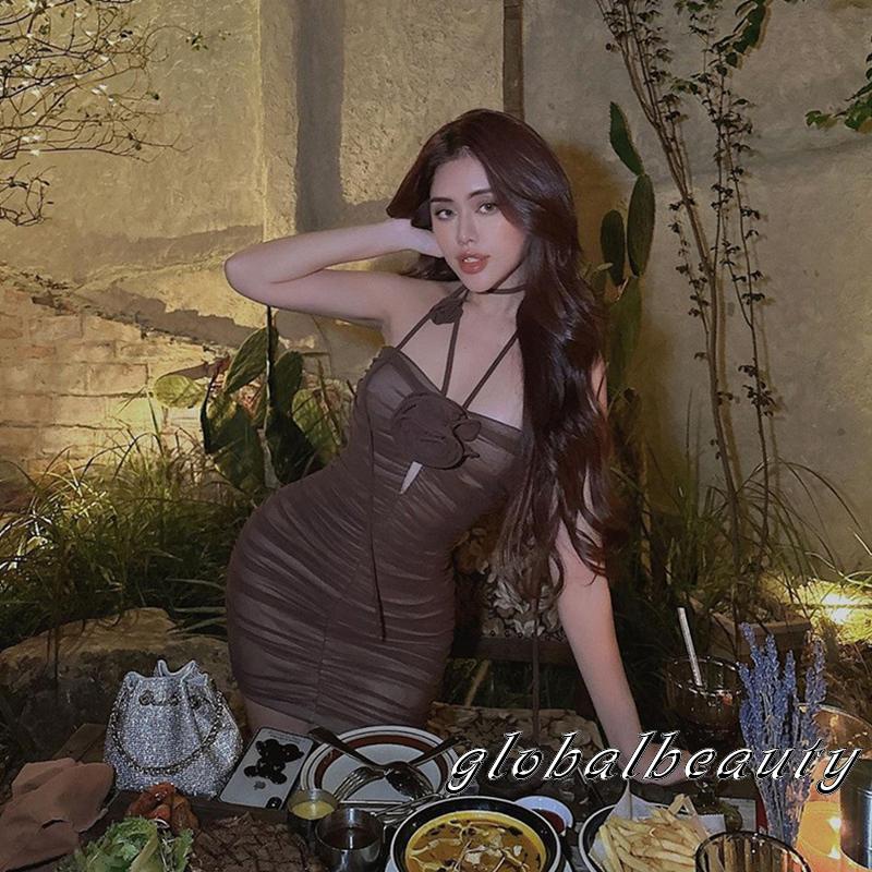 Đầm không tay dáng ôm Hoạ Tiết Hoa Thiết Kế Hở Lưng Quyến Rũ