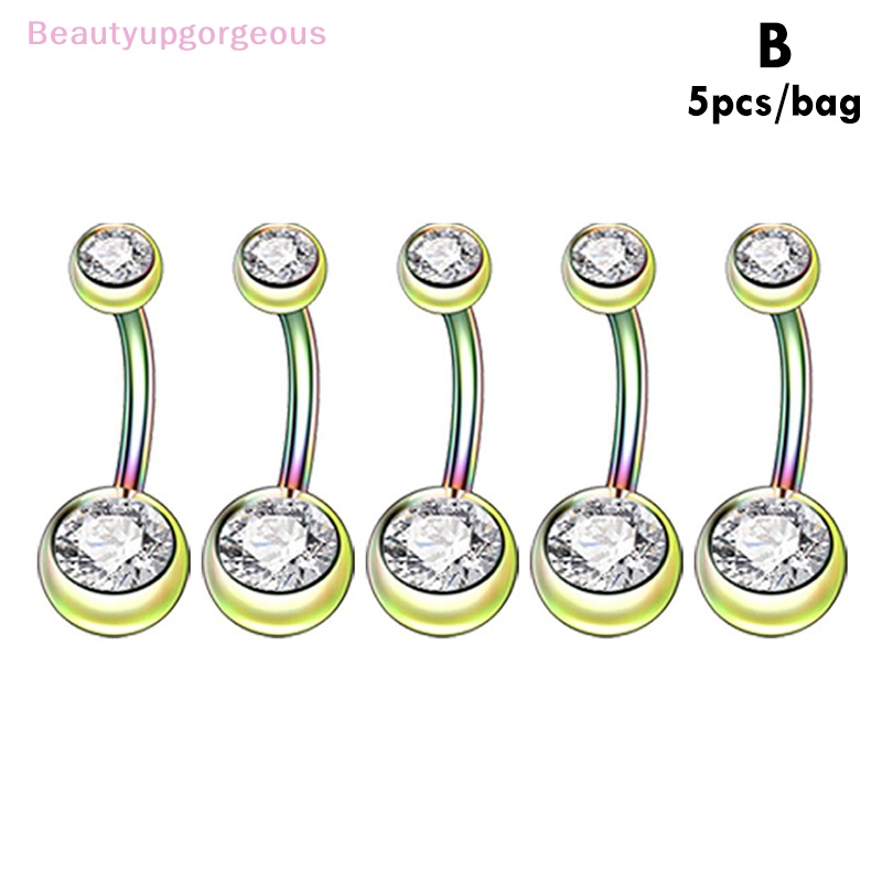 Set 5 Khuyên Rốn Bằng Thép Không Gỉ Đính Kim Cương Giả