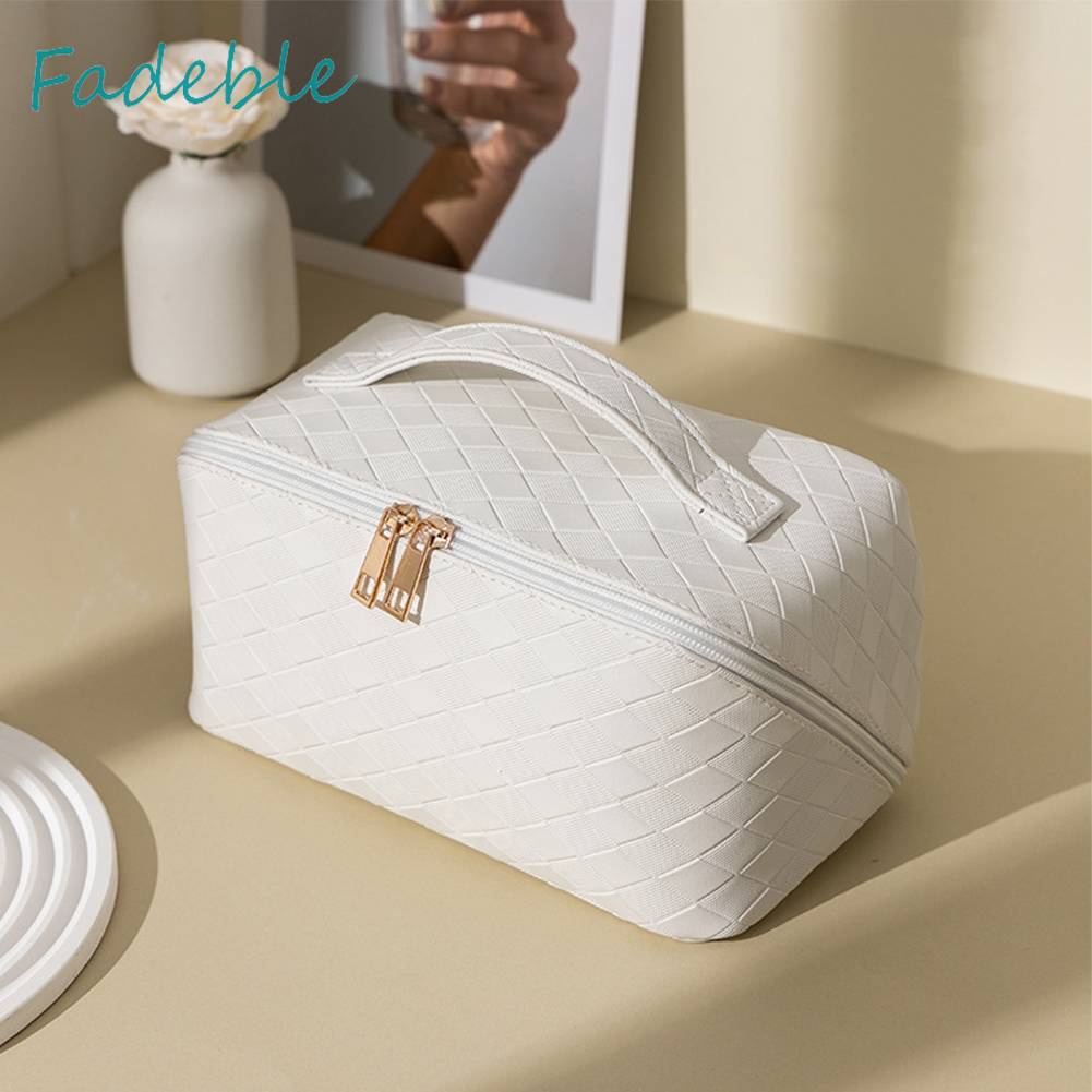 Túi Đựng Mỹ Phẩm Bằng PU Sức Chứa Lớn Họa Tiết Sọc Caro Tiện Dụng Cho Nữ