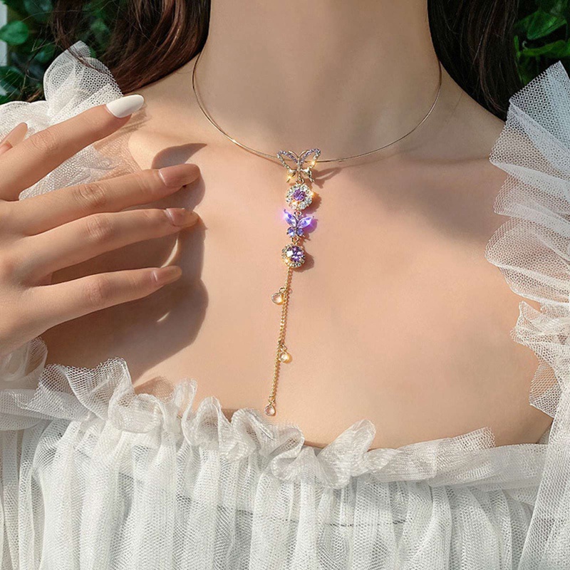 Vòng cổ Mặt Hình Bướm Màu Tím Phối Tua Rua Tùy Chỉnh Thời Trang Cho Nữ