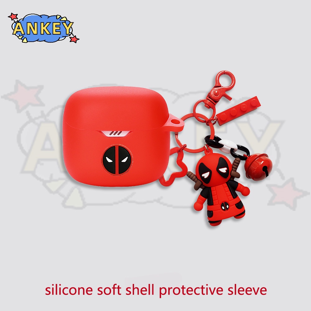 For JBL Tune Flex 225 220 130NC 230NC Earphone Silicone Case Cartoon Deadpool Earbuds Protective Headphone Cover Headset with Pendant