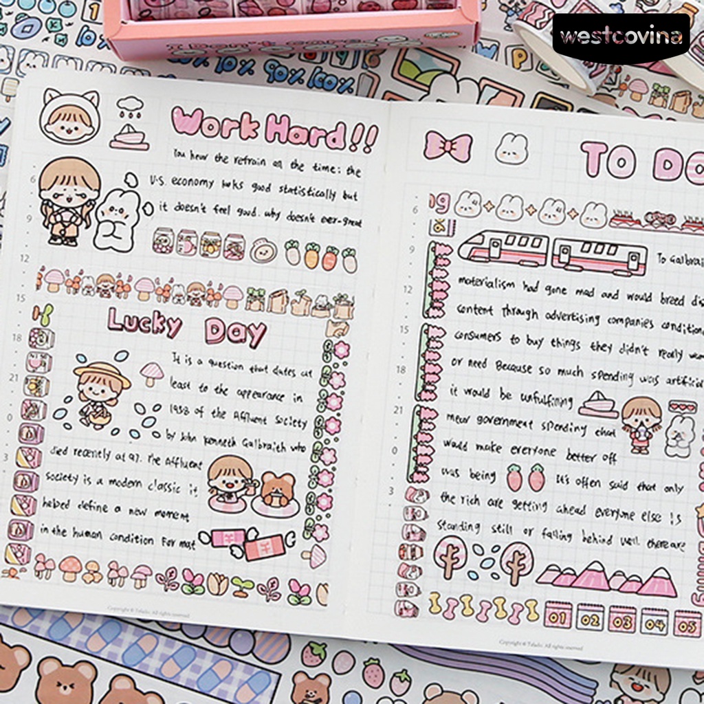 [WSTN]✎1 Bộ Băng Keo Giấy Washi Tự Dính Họa Tiết Hoạt Hình Dễ Thương DIY