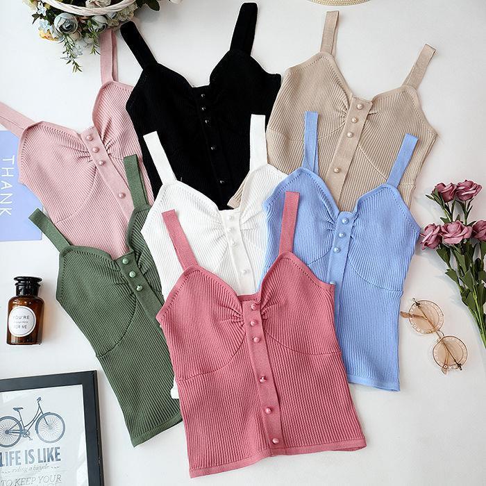 Áo Dệt Kim Không Tay Lưng Cao Thời Trang Mùa Hè Dành Cho Nữ