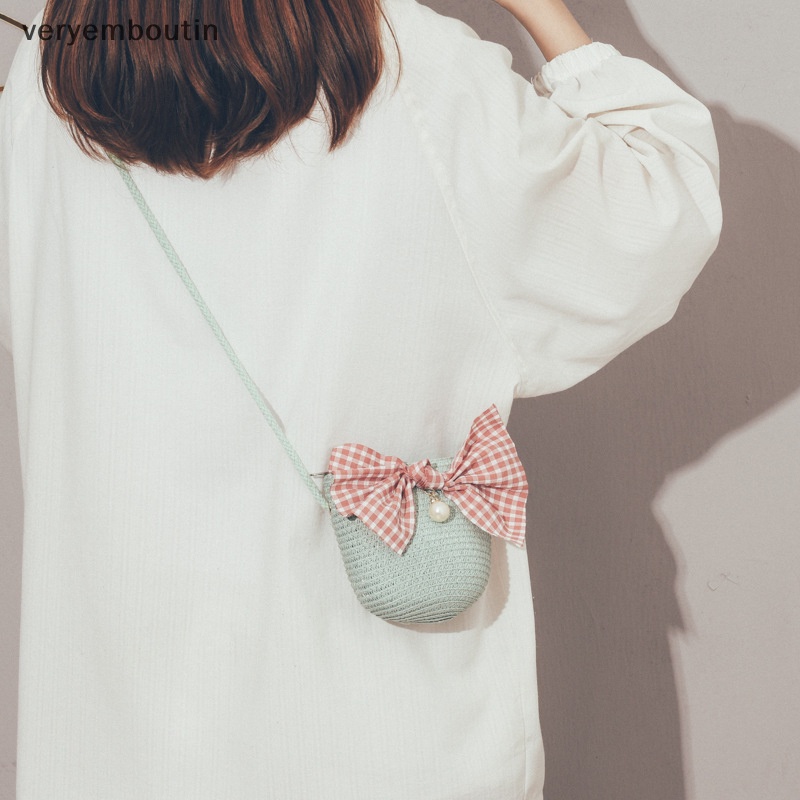 Túi Xách Công Chúa Đan Rơm Thủ Công Một Bên Vai Đựng Tiền Xu Tinh Tế in Họa Tiết Hoạt Hình Dễ Thương Cho Trẻ Em n