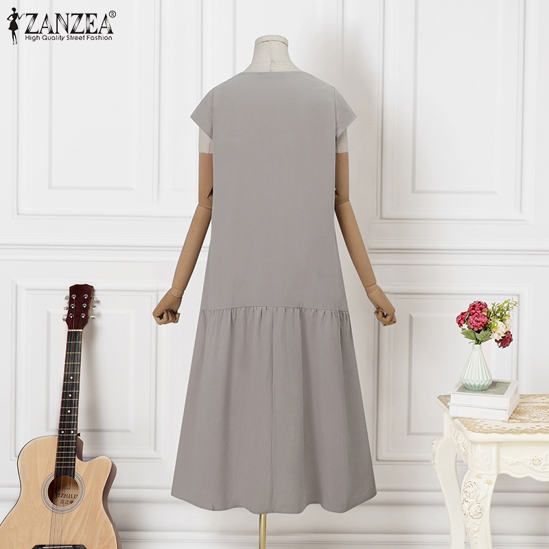 Zanzea Đầm Đuôi Cá Ngắn Tay Cổ Tròn Phong Cách Vintage Nữ Tính