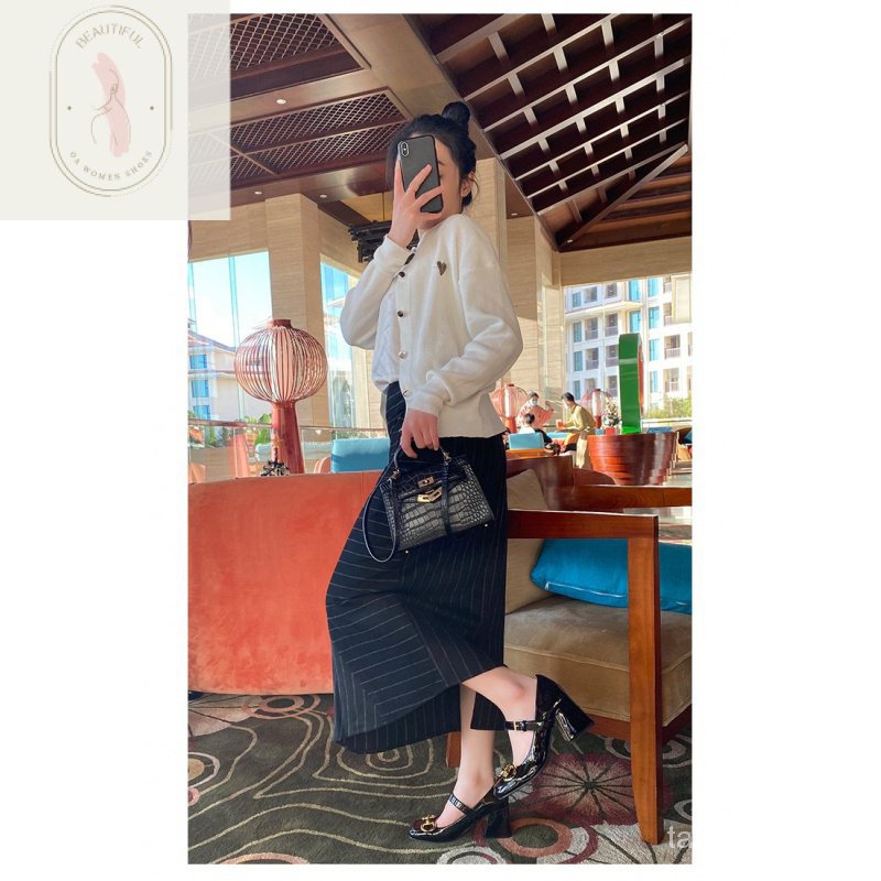 Giày Cao Gót 6-8cm Da PU Mũi Vuông Miệng Nông Màu Trơn Dễ Thương