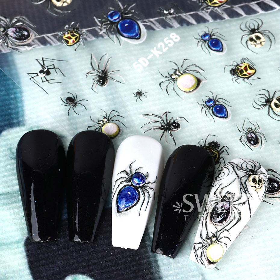 Nhãn Dán Trang Trí Móng Tay Họa Tiết Nhện Đính Đá 5D Độc Đáo
