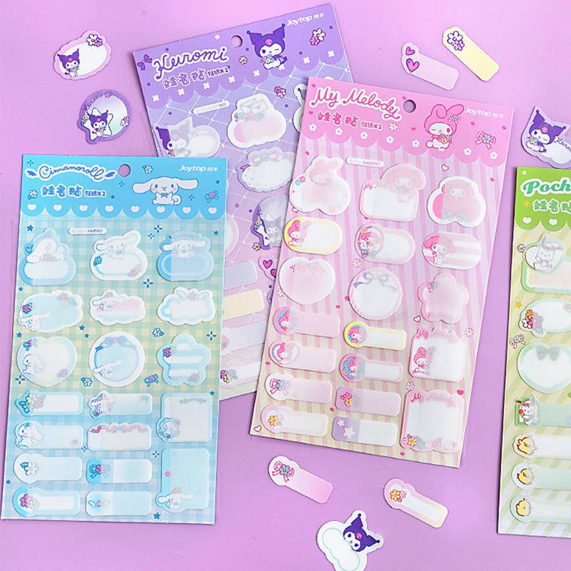 Set 2 Nhãn Dán Ghi Tên Chai Lọ Em Bé Sanrio Mymelody Kuromi Cinnamoroll Pochacco
