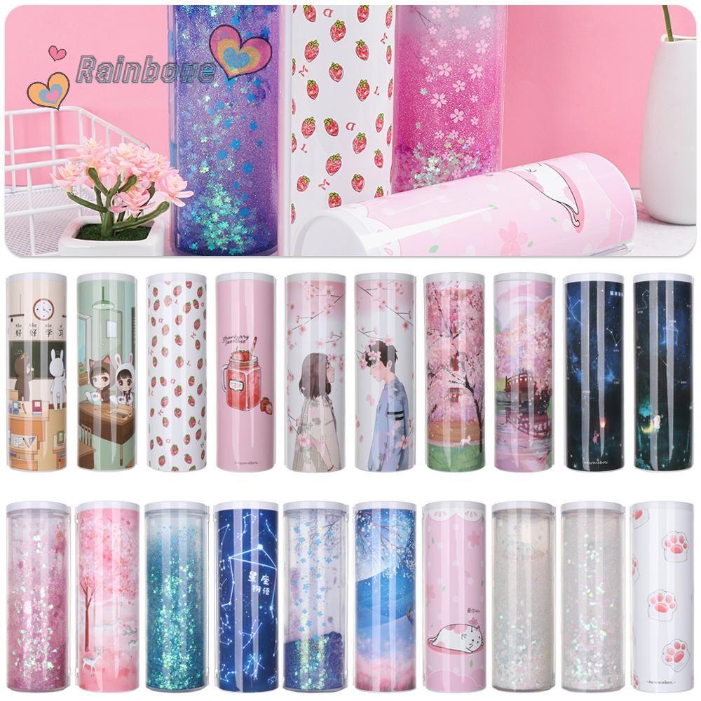 RAINBOW Hộp Đựng Bút Kim Tuyến Nước Hình Trụ Tiện Dụng Cho Học Sinh