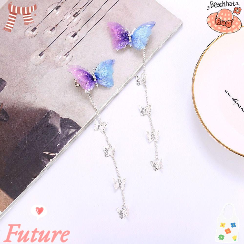 FUTURE 1 Cặp Kẹp Tóc Tua Rua Hình Bướm Bằng Hợp Kim Đính Đá Cổ Điển Cho Nữ