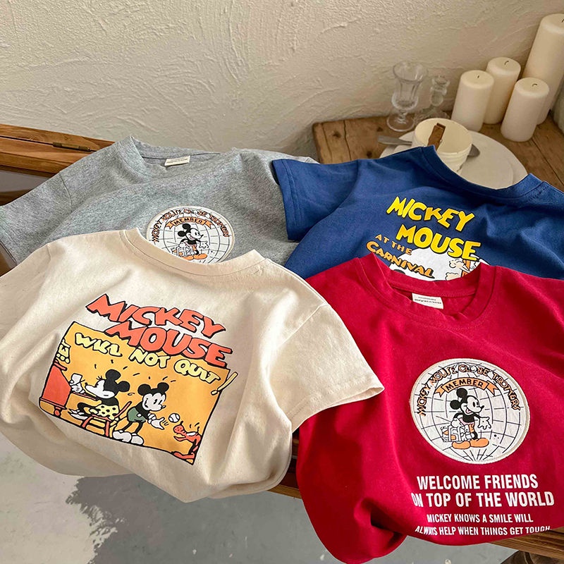 Quần áo trẻ em (2-14y) trẻ em cartoon t-shirt cotton tinh khiết mùa hè ngắn tay áo rộng rãi áo sơ mi trẻ em áo sơ mi baju