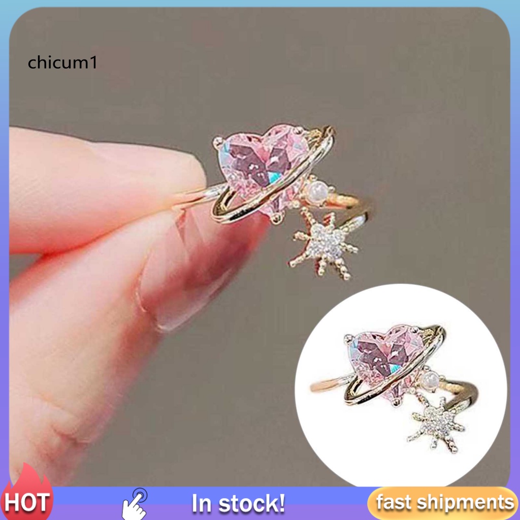 Nhẫn Hở Đính Đá Hình Trái Tim Lấp Lánh