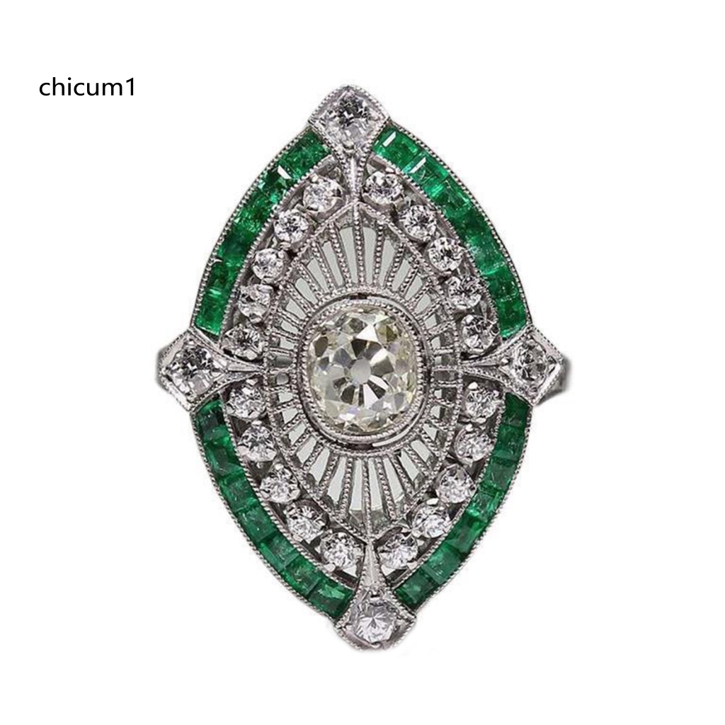 Nhẫn Đính Hôn Mạ Điện Hai Tông Đính Đá Ngọc Lục Bảo Tự Nhiên Sáng Bóng Dành Cho Nữ