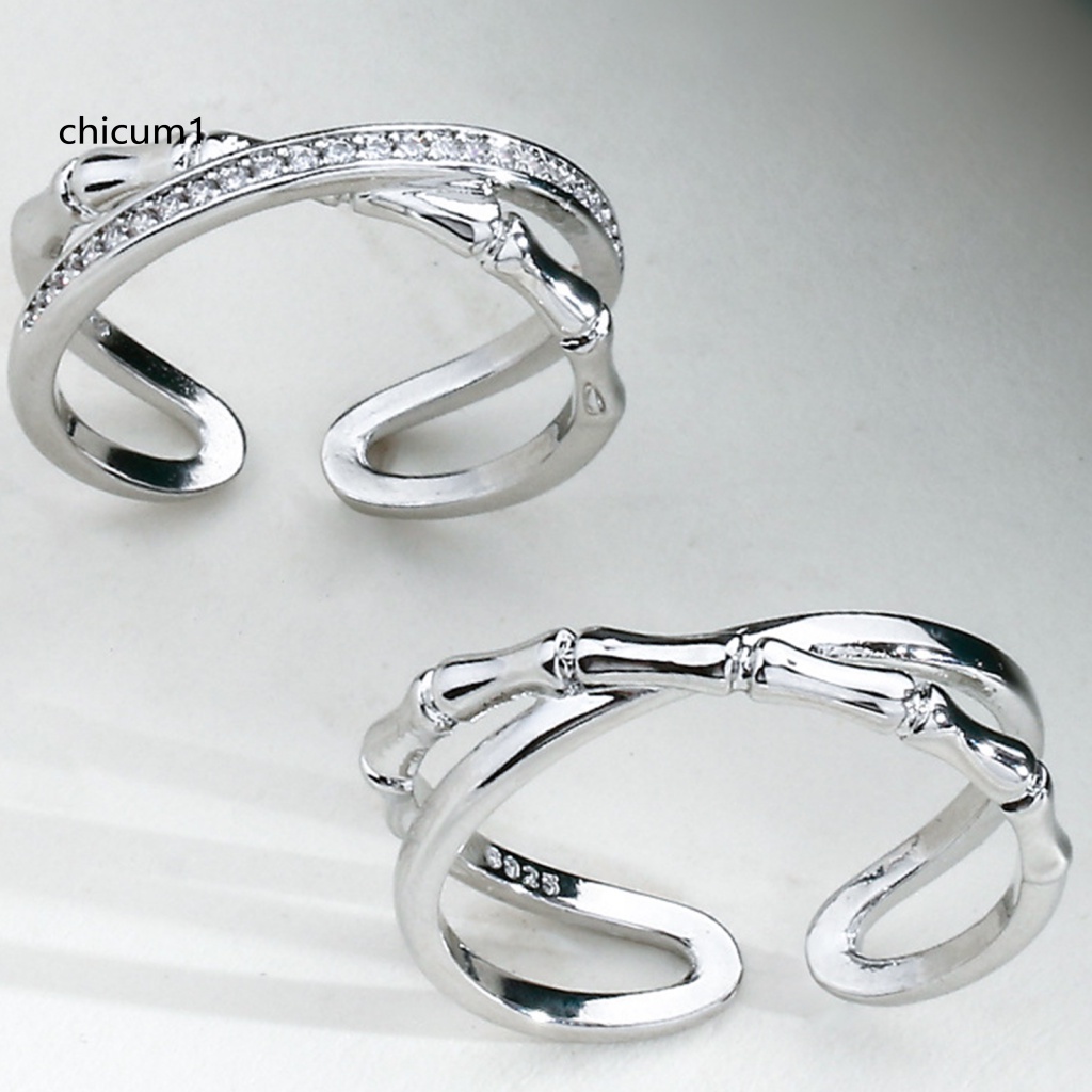 Nhẫn Cặp Bằng Tre Dạng Mở Đính Đá Zirconia Sáng Bóng Thời Trang