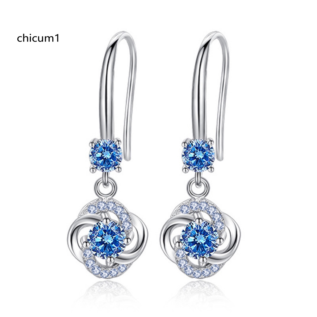 Khuyên Tai Tua Rua Hình Cỏ Bốn Lá Đính Đá Zircon