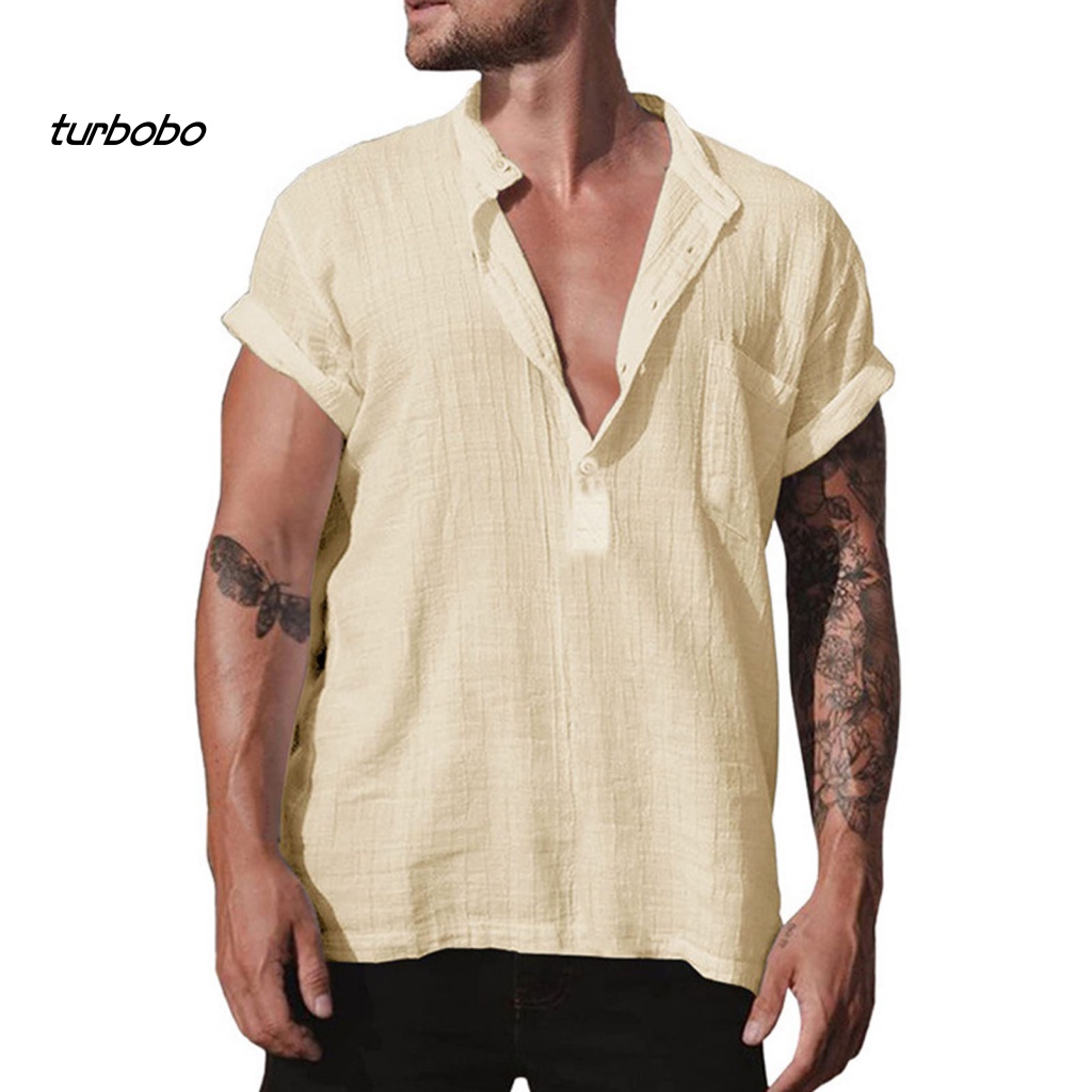 Áo Thun Tay Ngắn Cổ Đứng Dáng Rộng Màu Trơn Cài Nút Thời Trang Mùa Hè Cho Nam