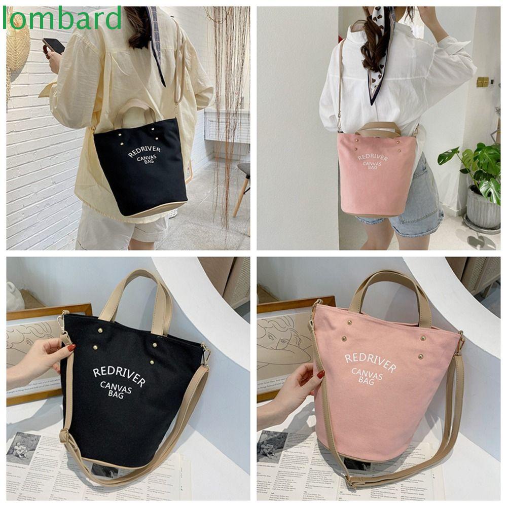 LOMBARD Túi Xách Vải Canvas Cỡ Lớn Phối Dây Da Phong Cách Retro Cho Nữ