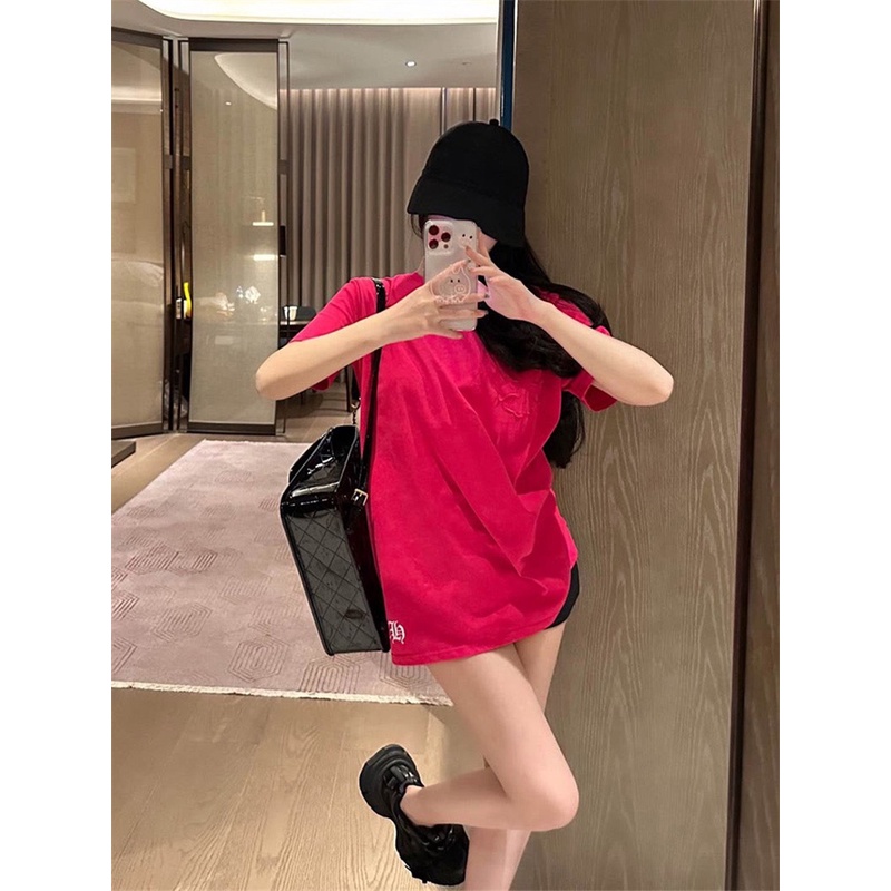 Áo Thun Cộc Tay Thêu Chữ Thập Xu Hướng Thời Trang Rt67I5