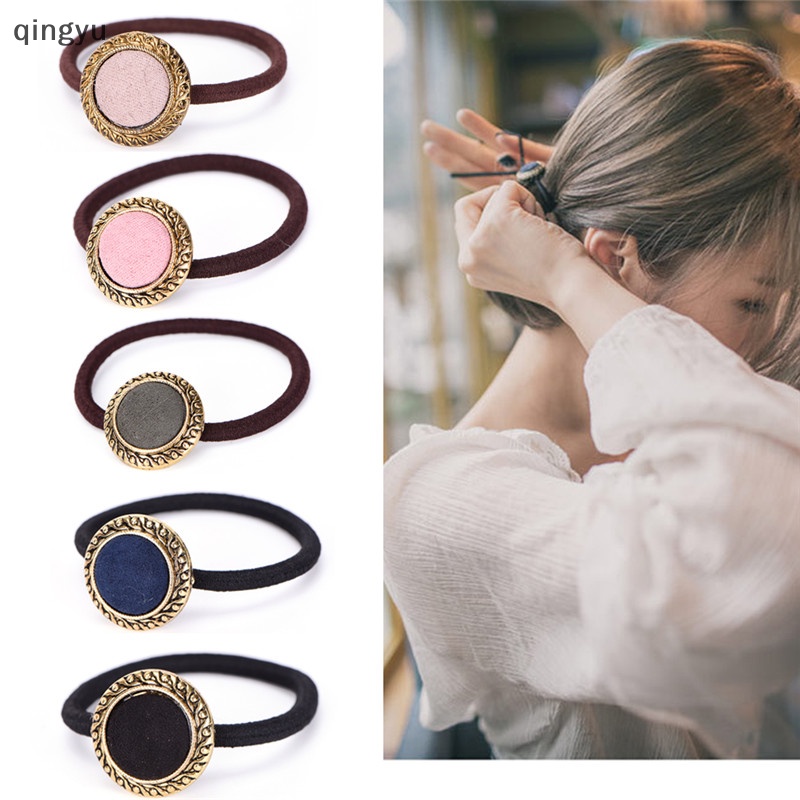 Băng Đô Cài Tóc Co Giãn Đính Nút Phong Cách Vintage Cho Nữ