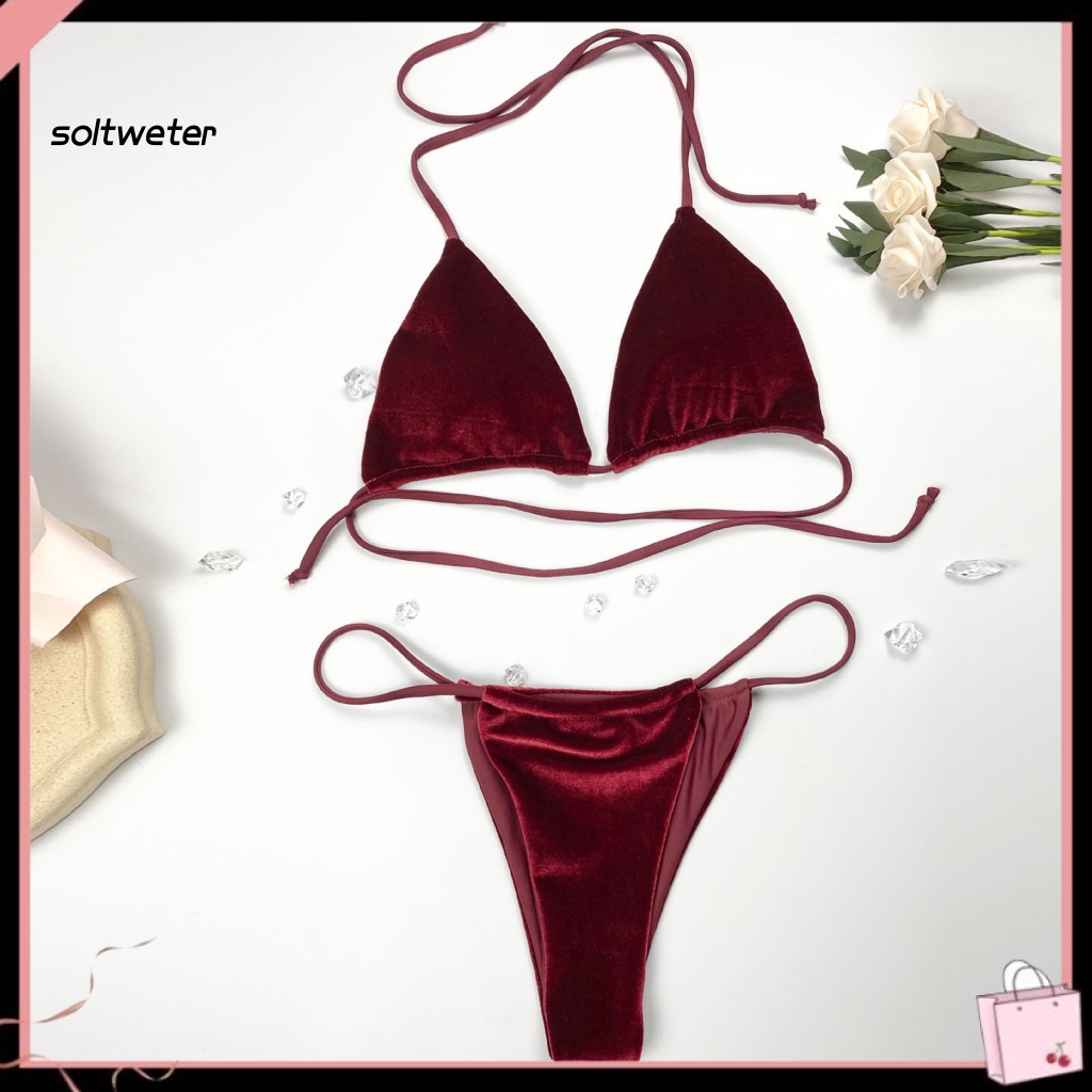 Bộ Đồ Bơi Bikini Lưng Cao Có Đệm Nâng Ngực Màu Sắc Trơn Dành Cho Nữ