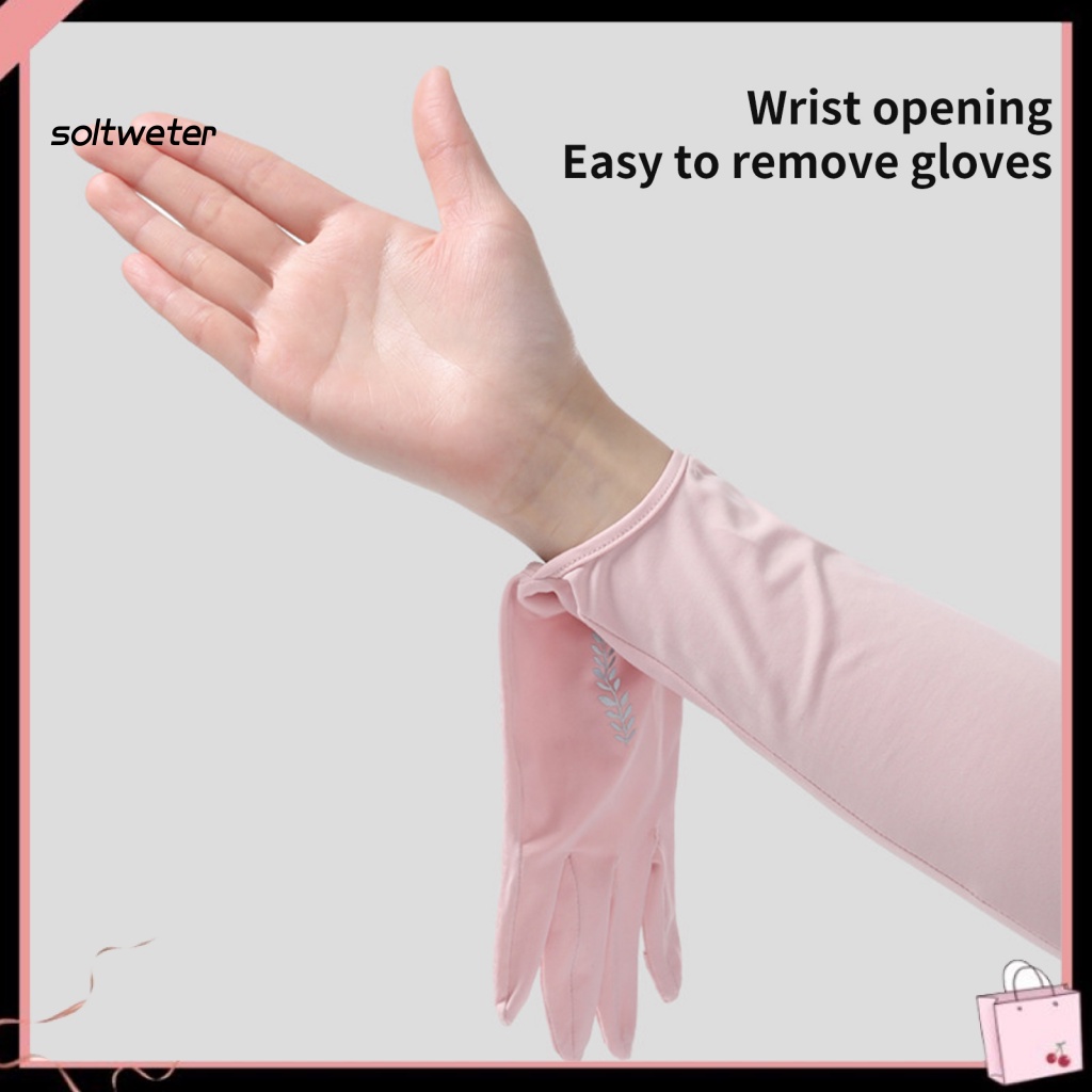 Bộ 2 Găng Tay Dài 58cm Bằng Lụa Lạnh Thoáng Khí Chống Nắng Chống Trượt Có Thể Điều Chỉnh