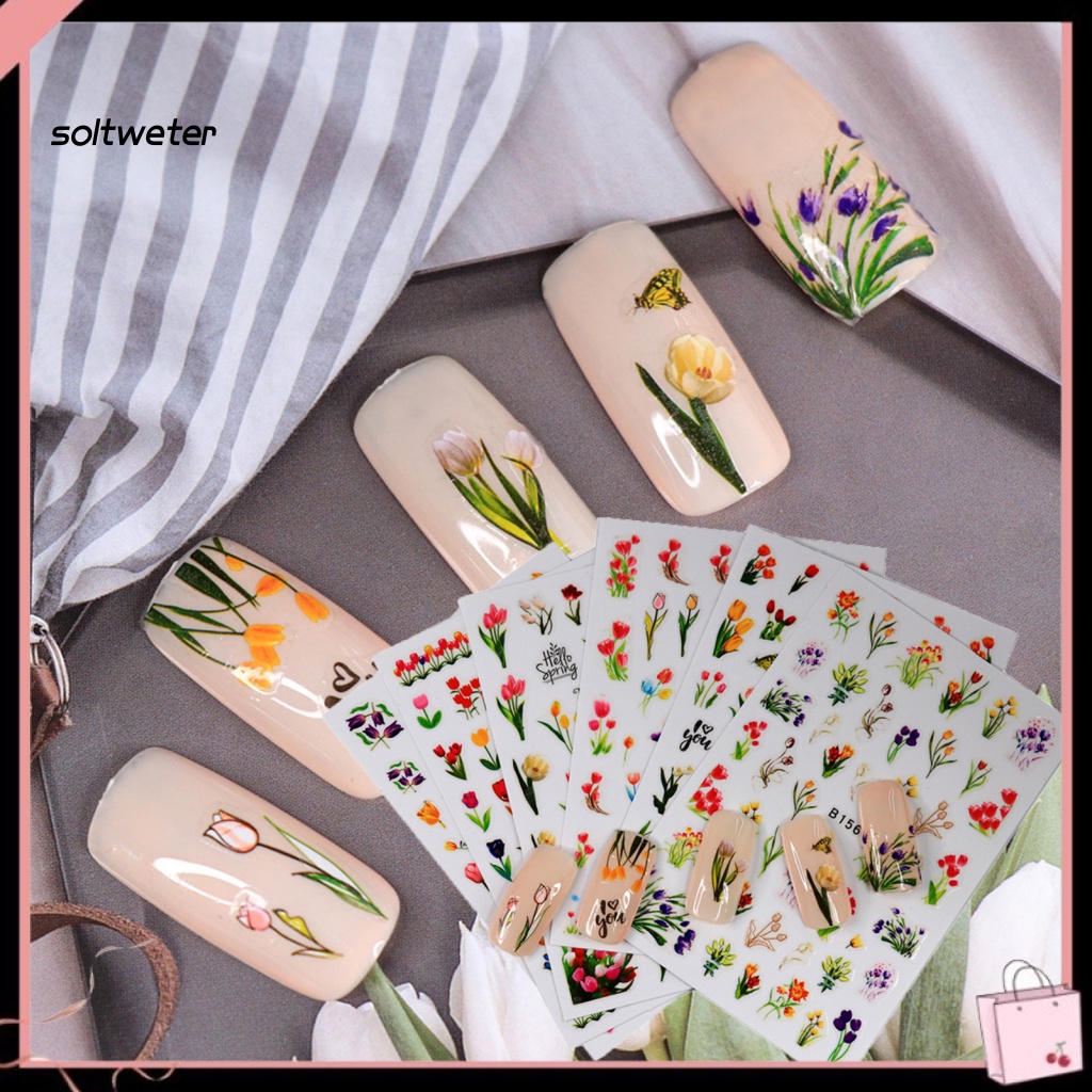 1 Bộ Miếng Dán Móng Tay Bằng Nhựa Resin Chống Nước In Hình Hoa Tulip DIY