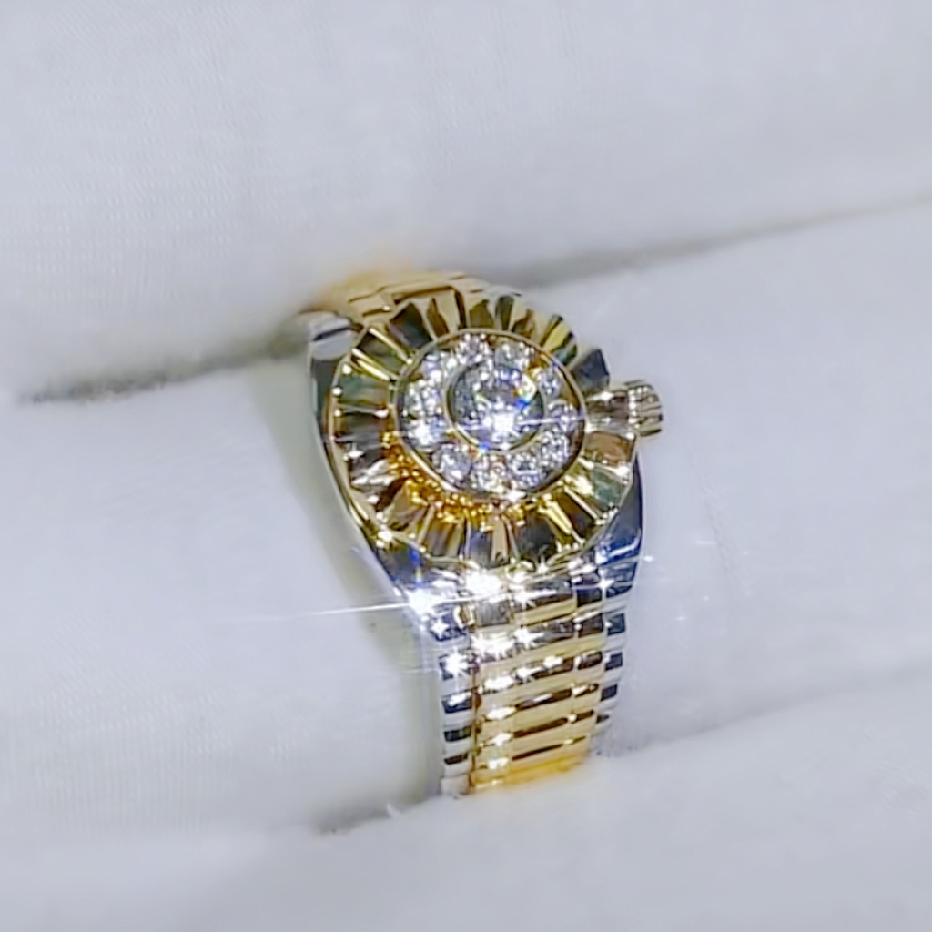 Nhẫn Đồng Hồ Rolex Mạ Vàng 18K Dát Đá Zircon