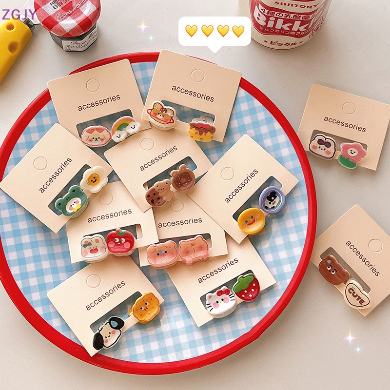 Bộ 2 Kẹp Tóc Mini Họa Tiết Trái Cherry / Động Vật / Hoa Quả Màu Kẹo Ngọt Thời Trang Cho Nữ Mới