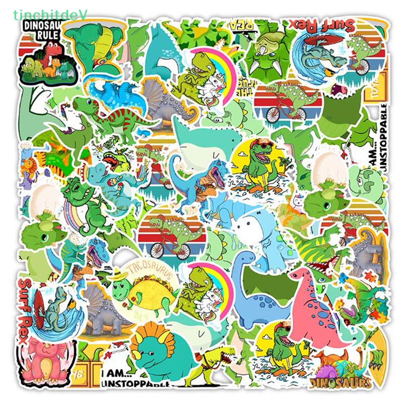 [TinchitdeV] 50 Miếng Dán Hình Khủng Long Hoạt Hình Dễ Thương Trang Trí Laptop Điện Thoại Ván Trượt Xe Hơi [Mới]