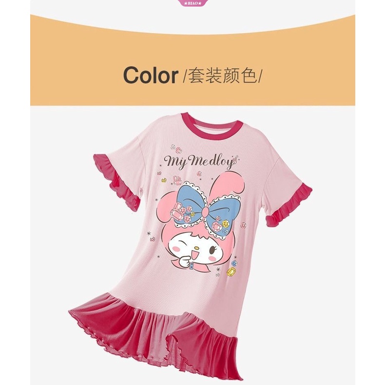 Đầm Ngủ In Hoạt Hình Cinnamoroll Kuromi Dễ Thương Thời Trang Mùa Hè Cho Bé Gái