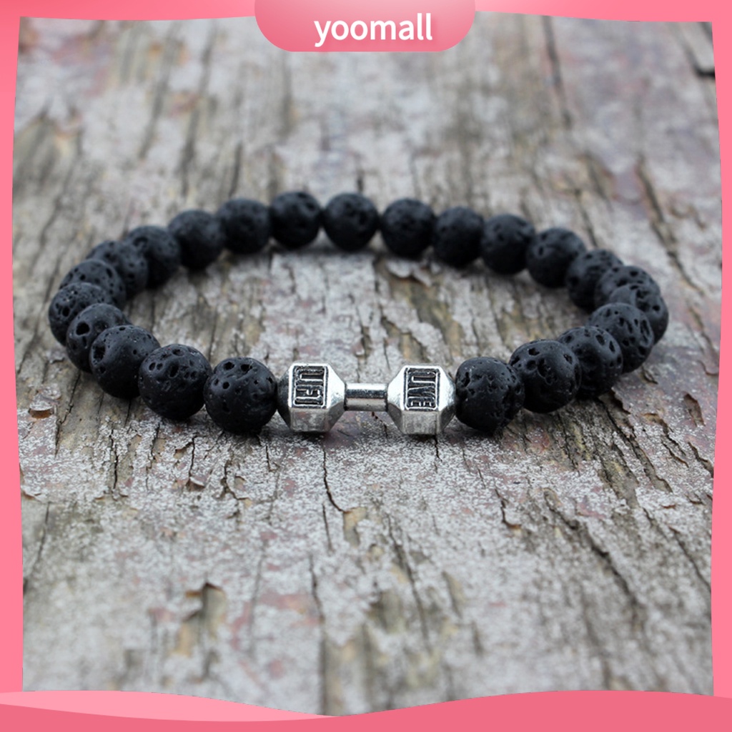 Vòng Tay Chuỗi Hạt Đá Tròn Co Giãn Phong Cách Vintage Cho Nam