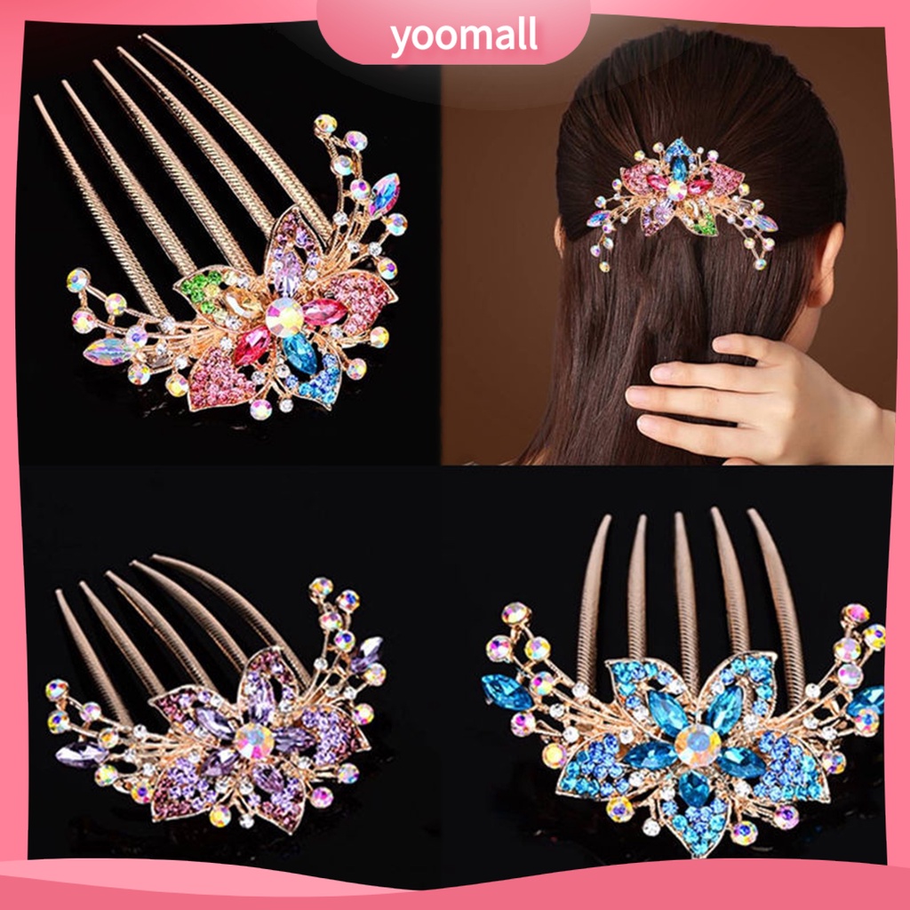 Lược Cài Tóc Hình Hoa Lá Đính Đá Xinh Xắn Cho Nữ