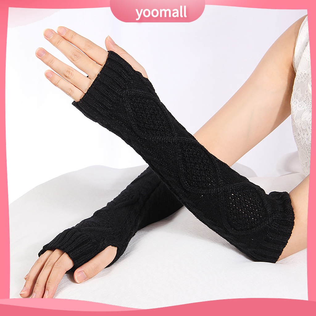 1 Đôi Găng Tay Len Dài Hở Ngón Giữ Ấm Thiết Kế Đục Lỗ Thời Trang Cho Nữ